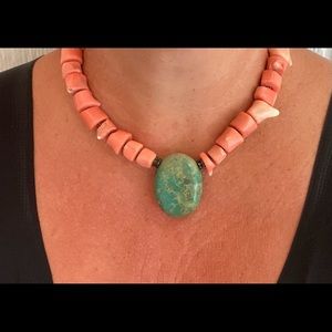 Turquoise And coral pendant necklace, real stones